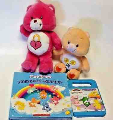 2 Care Bears Plus Book & DVD lot Talking Secret Bear 14in Friend Bear 11in 