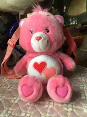 2003 Care Bear-love A Lot Heart Pink Bear Plush &  Backpack Rare