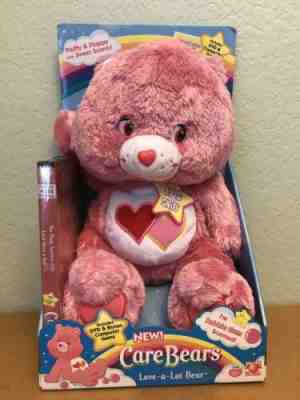 NWT Care Bears Love-a-lot Bear 12inc Fluffy & Floppy Love-a-Lot With DVD