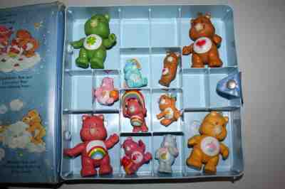 11 Vintage 1980s Care Bears PVC Mini Figures in Storybook Play Case storage LOT