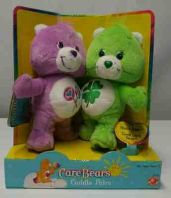 Care Bears Cuddle Pairs -Share Bear and Good Luck Bear Plush Toys - NEW in Box