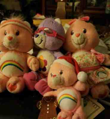 2004 Lot Of 3 6 Inch, 1 Mini Care Bear Plush, all cheer bear and harmony bear