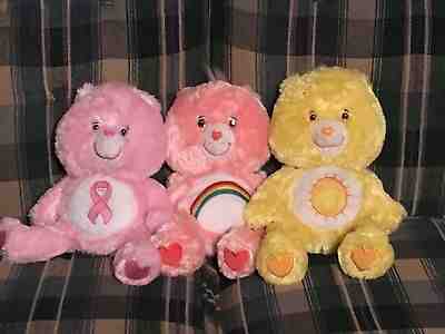 Care Bears Floppy Fluffy Comfy Lot of 3 Plush Cheer Funshine Pink Power