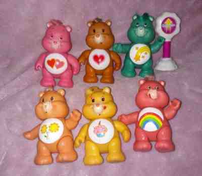Care Bears 6 Vintage Figurines Birthday Bear Wish Bear 80s Rainbow Poseable LOT