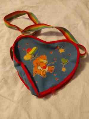 Vintage Care Bears 1983 Red Blue Heart Shaped Zipper Purse Rainbow Strap