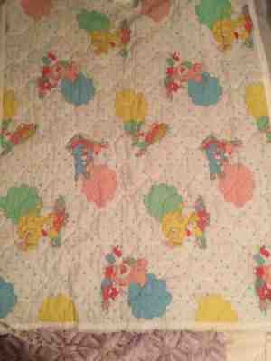 Vintage 1985 Care Bear Cousins American Greetings Baby Crib Quilt Blanket 35x42