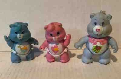(3) Vintage Care Bear 1984 Grams PVC Poseable Figure & Tugs Baby Car Bears Lot