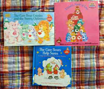 Vintage 1983 The Care Bears book and record lot of 3 Cousins Santa Claus