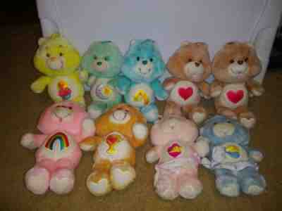Lot of 9 Vintage 1980’s Plush CARE BEARS Bedtime Bear Cheer Bear and more
