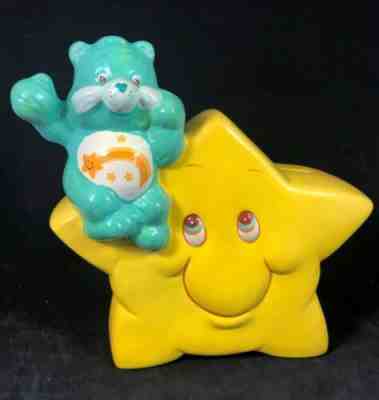 Vintage 1984 Care Bears Wish Bear Sitting on Yellow Star Ceramic Bank 9N