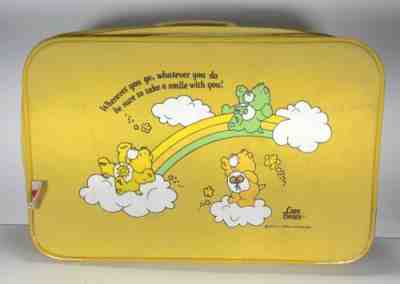Vintage 1983 Care Bears Yellow Childs Kids Vinyl Small Suitcase Original Bag 