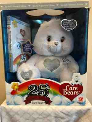 ??Care Bears 25th Anniversary Swarovski Crystal Eyes White Tenderheart Bear 12”