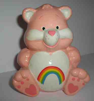 Care Bears Vintage Ceramic Piggy Bank Pink Pastel Cheer Bear 80's FUN