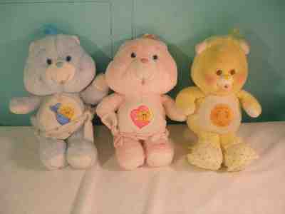 Lot Of 3 Vintage Care Bear Plush Toys, 2 Baby Hugs & 1 Care Bear Cubs, 1983