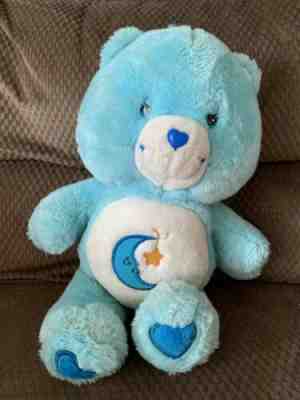 Care Bears 2002 Bedtime Bear 14” Plush Stuffed Toy Blue Smiling Moon Bed Time