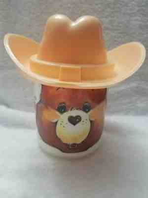 Vintage 1984 CARE BEARS Tenderheart Bear Plastic Mug Cup DEKA with HAT 