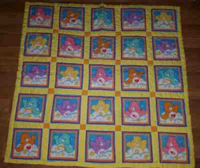 Vintage CARE BEARS Square Baby Quilt Bedspread Blanket Decor 47X47 Needs Repair