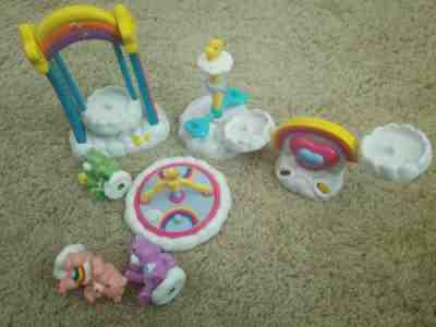 Care Bears Cloud Playset Lot Rainbow Swing, Merry Go Round, Teeter Totter + more