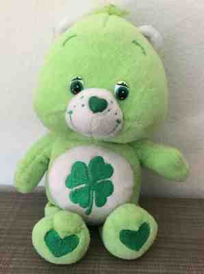 Care Bears Good Luck Bear Lucky Green Shamrock Soft Stuffed Plush 2002 Toy 10”