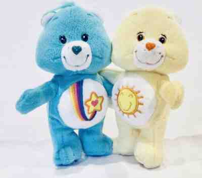 Rare HTF 2003 Care Bears Thanks-a-lot & Funshine Bear 7.5” Cuddle Pair Plush EUC