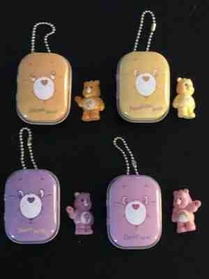 New Care Bears Set Of 4 Mini Figures In Matching Tins Keychains Cheer Share