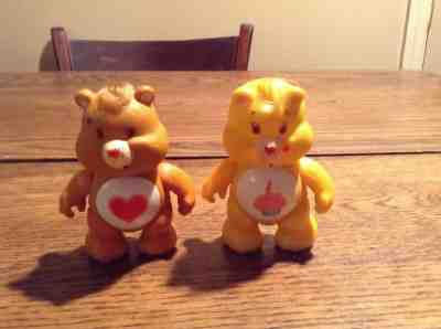 Vintage Care Bears Birthday Bear & Tender Heart 1983 Poseable Figures 3.5 inches