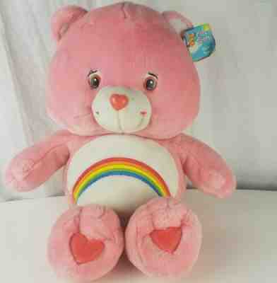 HUGE Care Bear CHEER BEAR - 2002 Plush - PINK - RAINBOW - Big & Loveable W/ TAG
