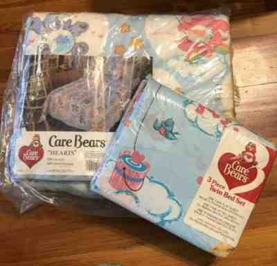 CARE BEARS Hearts Blanket & 3 Piece Twin Bed Set Sheets Pillowcase NOS Sealed