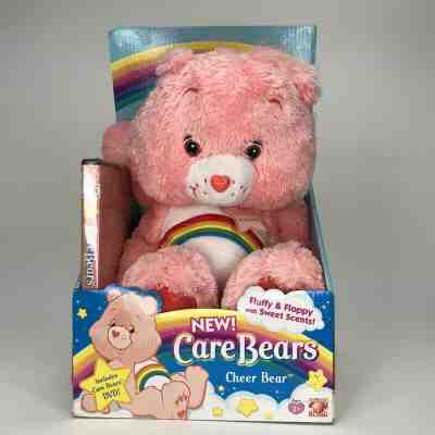 New Care Bears Cheer Bear Fluffy & Floppy Pink Strawberry DVD 2005 SCENT GONE