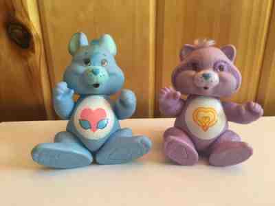 2 Care Bears 1985 PVC Poseable Figures Kenner Bright Heart Raccoon Swift Heart