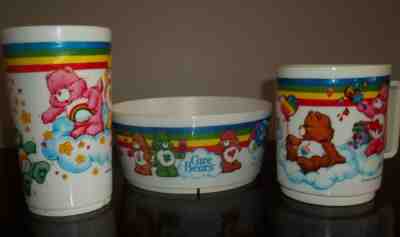 Beautiful Vintage Care Bear Lot Set of 3 Deka Melamine Bowl Cup & Tumbler