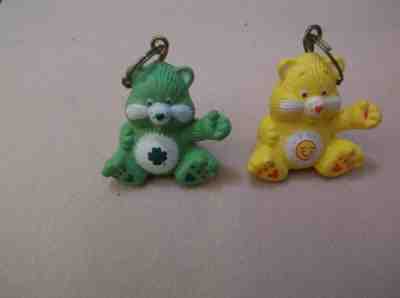 2 Vintage AGC Care Bear Pendants Keychains ~ Green With Clover & Yellow With Sun