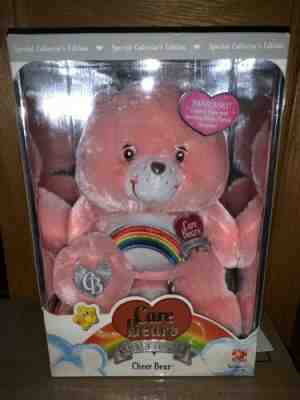 CARE BEAR COLLECTIBLES "CHEER BEAR"12" PINK PLUSH,RAINBOW SILVER NOSE,2007 NIP