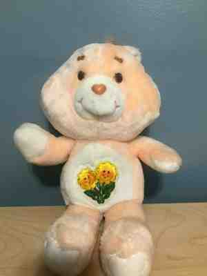vtg 1980s 1983 Care Bears Friend Bear Stuffed Plush Animal Toy Peach Sunflowers 