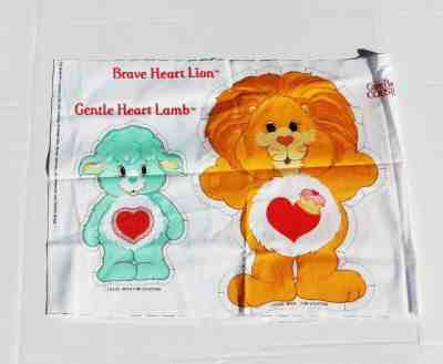 2 Care Bears Pillow Fabric Panels Braveheart & Gentle Heart Set Vintage 1985