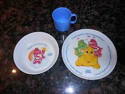 VTG 84 CARE BEARS Juvenile Breakfast Dish Set Cup Bowl Plate Silite Plastic