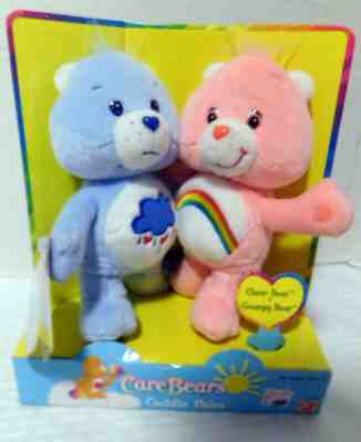 2002 Play Along Care Bear Cuddle Pairs Grumpy & Cheer Bear 7.5” Tall Plush 