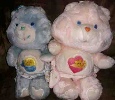 ??Vintage 1983 Kenner Care Bear HUGS TUGS Baby TWINS Pink Blue 11" Plush Toy??