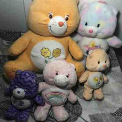 Lot Of 5 Care Bears  Purple Yellow Rainbow Sun Flower Moon Plush 14”