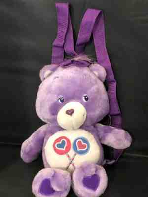 2004 Care Bears Share Bear Backpack Plush Stuffed Animal Soft Toy Purple 15