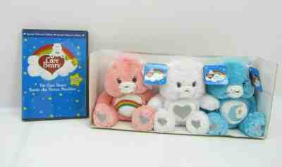 New Care Bears Teddy Bear Plush Lot 3 W/ Battle Freeze Machine Lost Episode DVD
