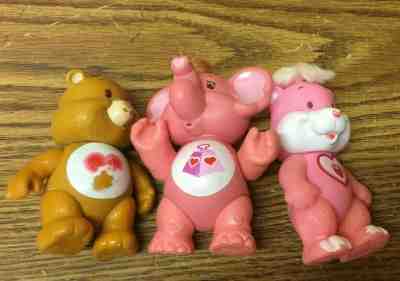 Vtg 1980s AGC CARE BEAR Lotsa Heart Elephant, Strawberry Bear;  PVC 3 Figurines 