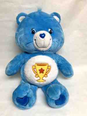24” Jumbo Care Bears Collection 2002 Blue Champ Bear With Trophy On Tummy Plush