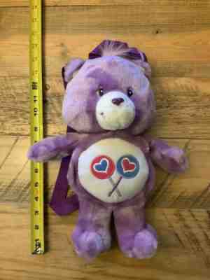 2004 Share Care Bear Backpack Plush Stuffed Animal Soft Toy Purple 13
