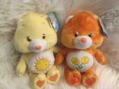 New Care Bears Funshine Bear and Friend Bear 8” 2003 Plush Bean Toy