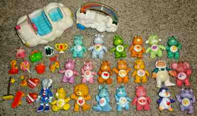Vintage 1983 Mixed LOT of CARE BEARS Toys Figures Cloud Car & MORE! RARE Items