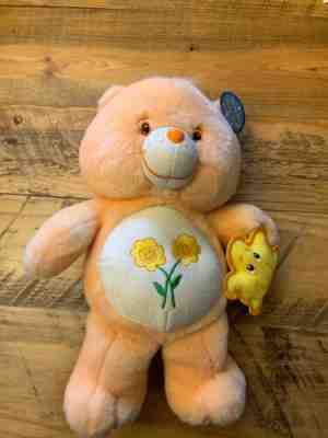 Care Bears Laugh-A-Lot Bear with Star Buddy 12” Plush 2003 Orange With Flowers
