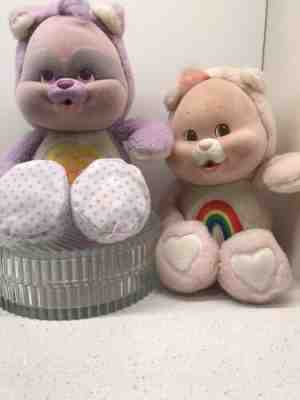 Vintage Lot 2 Lil Bright Heart Cub and Cheer Cub Care Bears Flocked Face 1980s