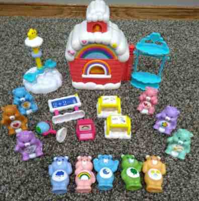 Care Bear Lot Of 11 Bears School House  Merry Go Round Desks Accessories Playset