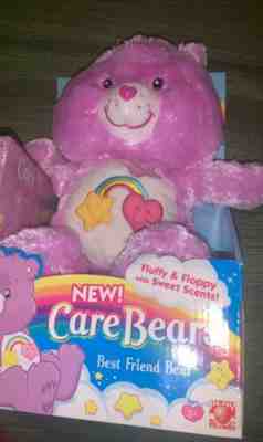 New In Box Care Bears Best Friend Bear 12in Fluffy & Floppy With DVD Lavender